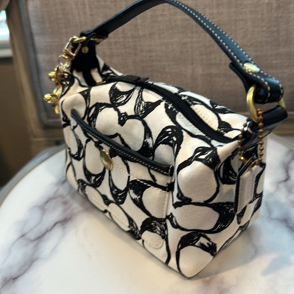 COACH—Vintage Y2K Black & White Signature Monogram Logo Mini Bag- canvas - Picture 4 of 12